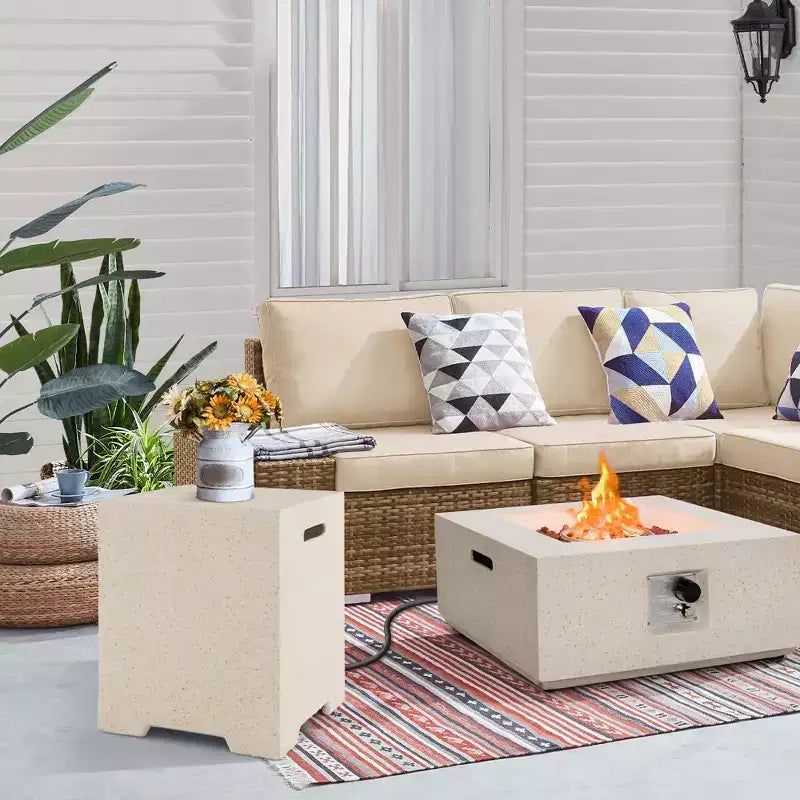 Cache-bouteille de propane et table d'appoint 2-en-1 en terrazzo de 16 po avec housse de protection
