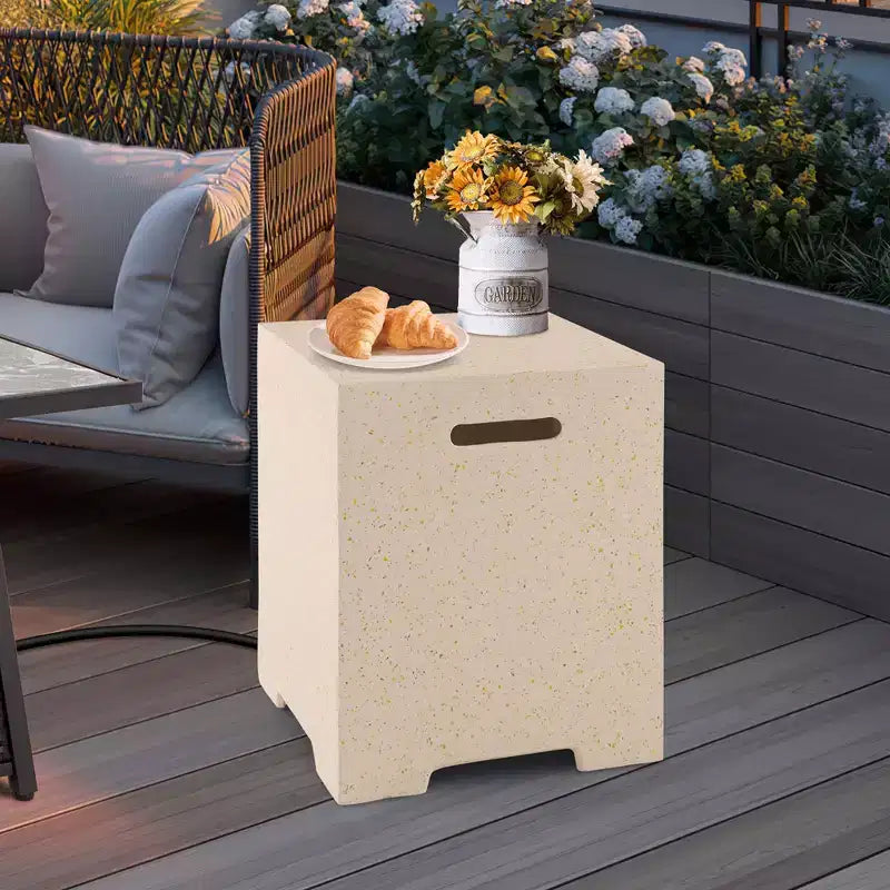 Cache-bouteille de propane et table d'appoint 2-en-1 en terrazzo de 16 po avec housse de protection