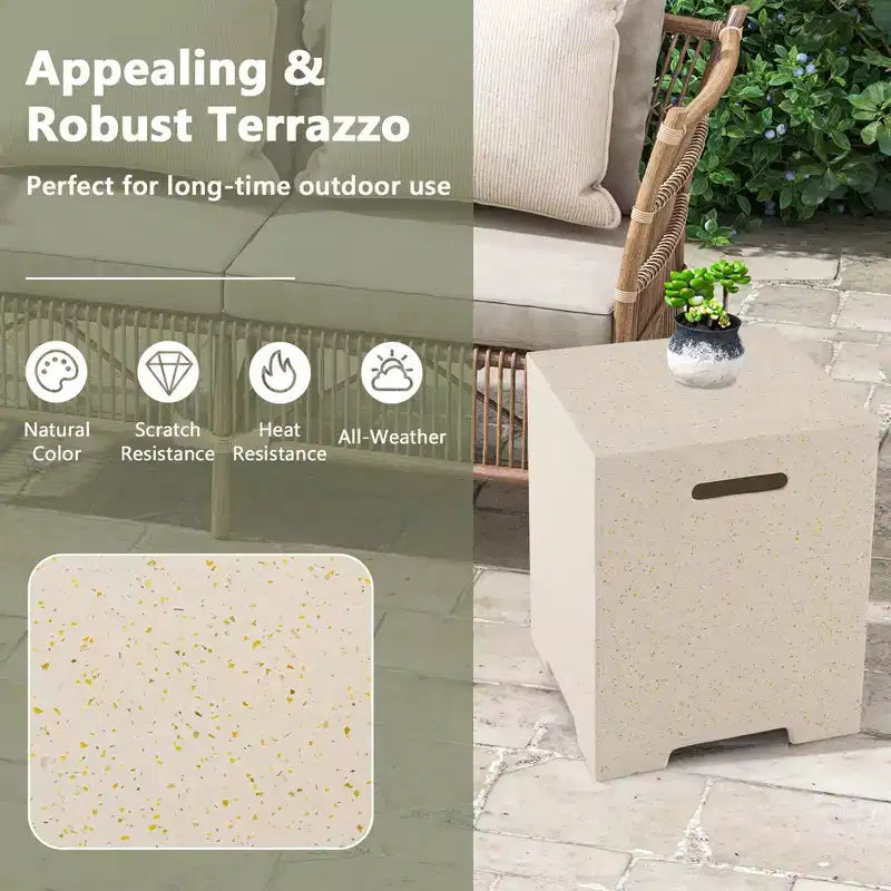 Cache-bouteille de propane et table d'appoint 2-en-1 en terrazzo de 16 po avec housse de protection