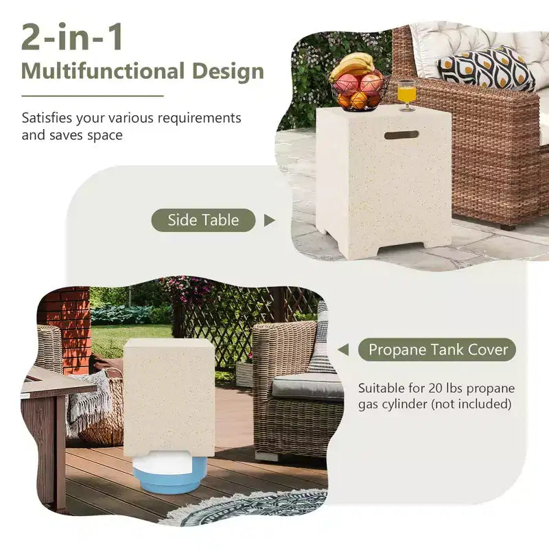 Cache-bouteille de propane et table d'appoint 2-en-1 en terrazzo de 16 po avec housse de protection