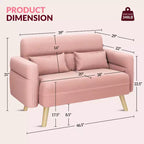 Causeuse en tissu de 46 po avec oreiller lombaire pour bureau ou chambre à coucher
