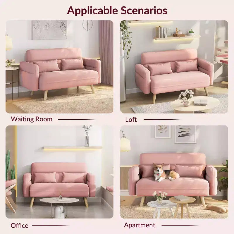 Causeuse en tissu de 46 po avec oreiller lombaire pour bureau ou chambre à coucher