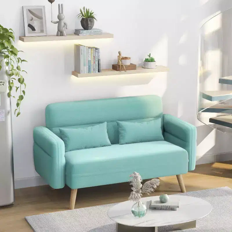 Causeuse en tissu de 46 po avec oreiller lombaire pour bureau ou chambre à coucher