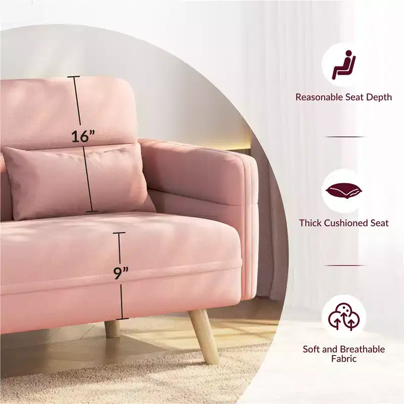 Causeuse en tissu de 46 po avec oreiller lombaire pour bureau ou chambre à coucher