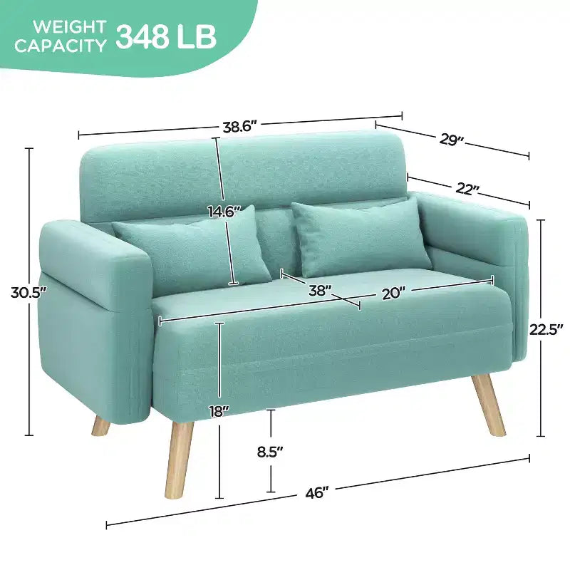 Causeuse en tissu de 46 po avec oreiller lombaire pour bureau ou chambre à coucher