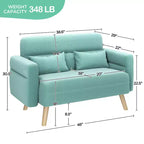 Causeuse en tissu de 46 po avec oreiller lombaire pour bureau ou chambre à coucher