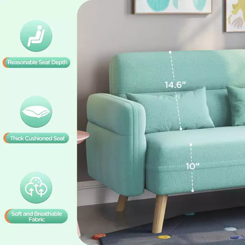 Causeuse en tissu de 46 po avec oreiller lombaire pour bureau ou chambre à coucher