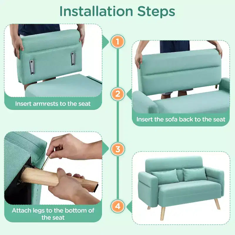 Causeuse en tissu de 46 po avec oreiller lombaire pour bureau ou chambre à coucher