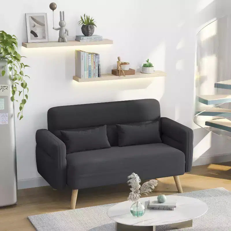 Causeuse en tissu de 46 po avec oreiller lombaire pour bureau ou chambre à coucher