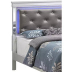 Lit panneau avec tête de lit LED et bordure miroir