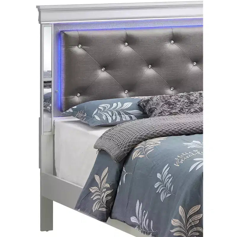Lit panneau avec tête de lit LED et bordure miroir