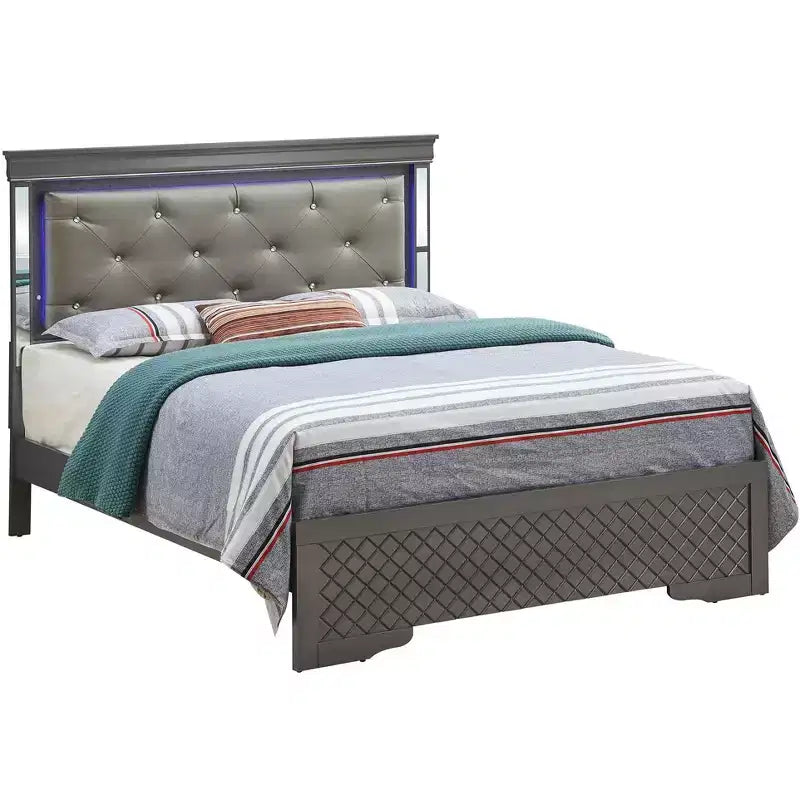 Lit panneau avec tête de lit LED et bordure miroir