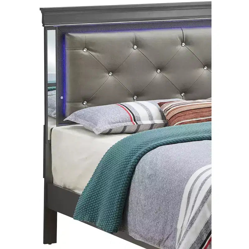 Lit panneau avec tête de lit LED et bordure miroir