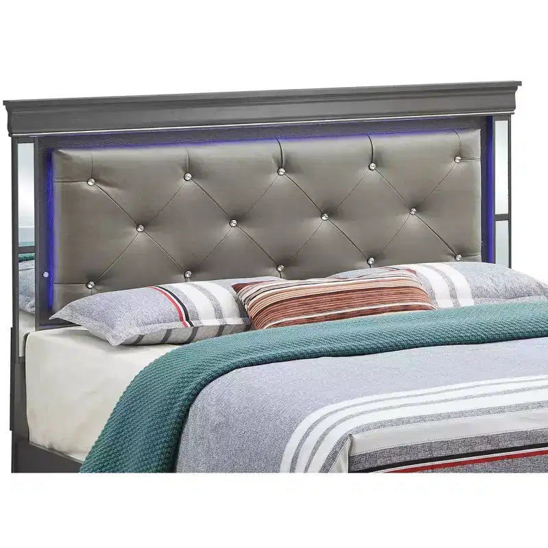 Lit panneau avec tête de lit LED et bordure miroir
