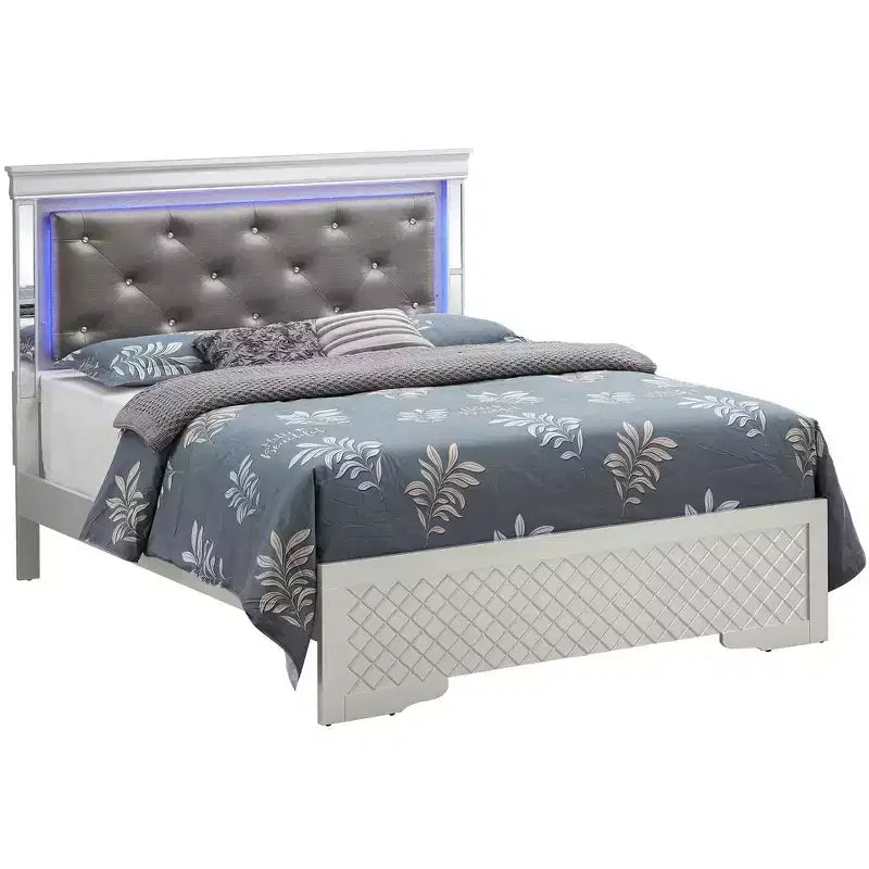 Lit panneau avec tête de lit LED et bordure miroir