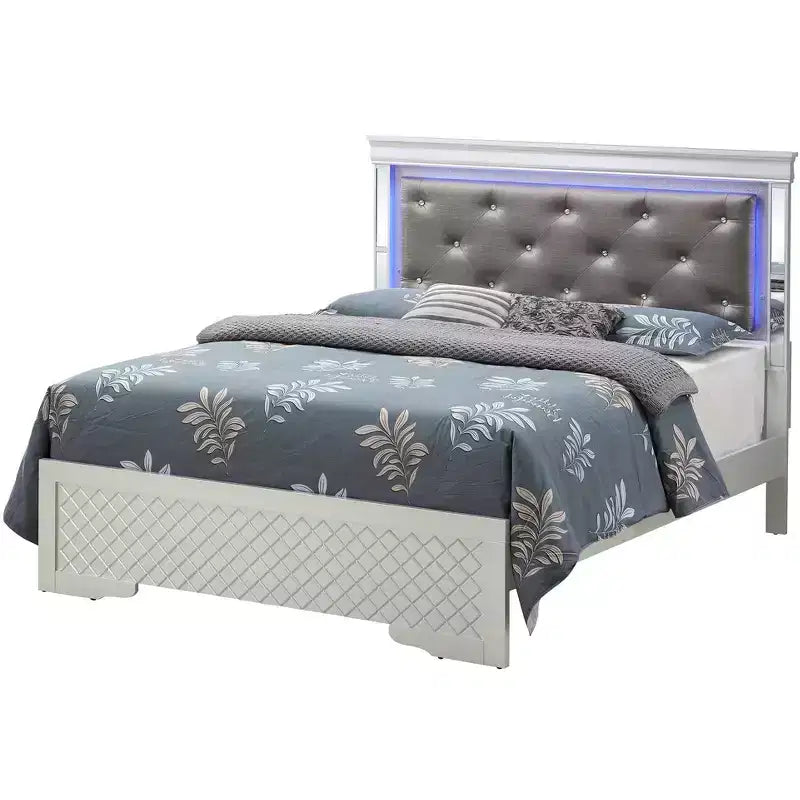Lit panneau avec tête de lit LED et bordure miroir