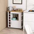 Desserte de cuisine roulante avec plateau en bambou, porte-bouteilles, porte-serviettes et porte-épices Blanc