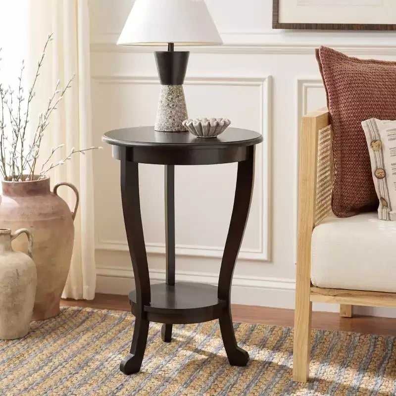 Table d'appoint ronde sur pied en pin gris vintage
