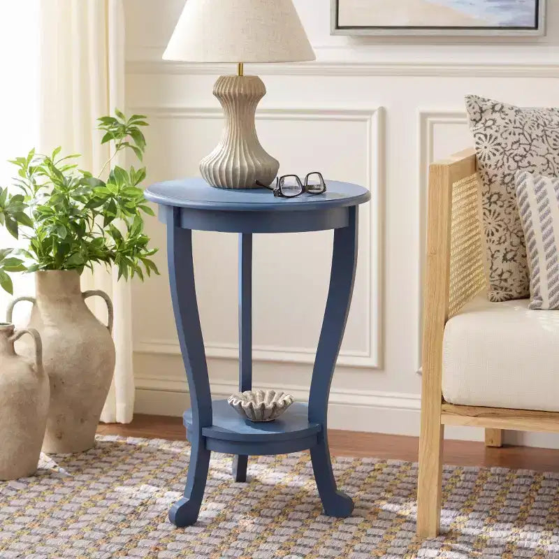 Table d'appoint ronde sur pied en pin gris vintage