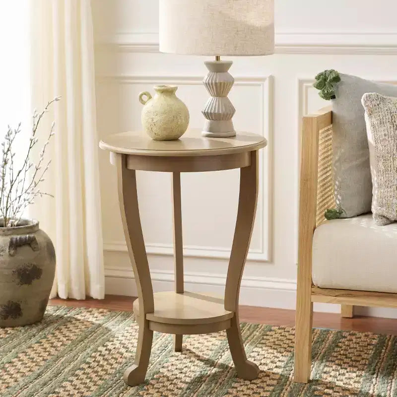 Table d'appoint ronde sur pied en pin gris vintage