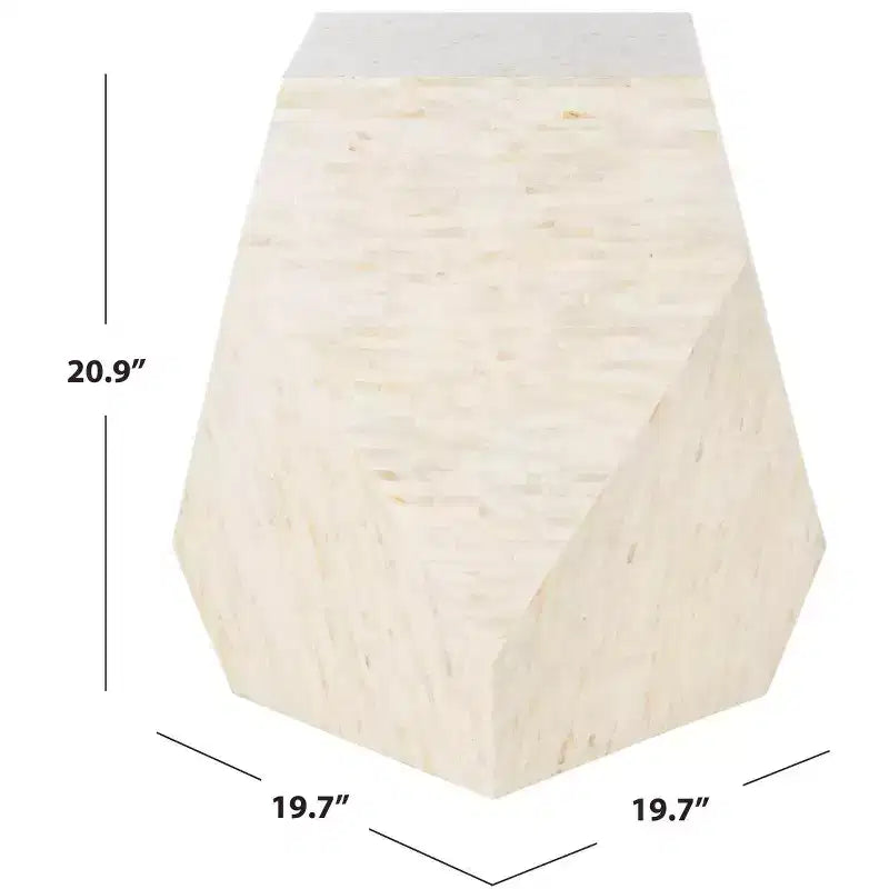 Table d'appoint géométrique Mosaic, laquée beige clair