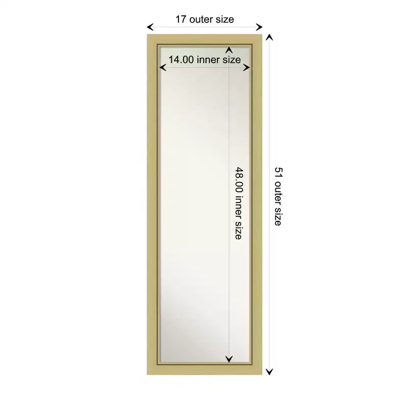 Miroir de porte sur toute la longueur 51,5"x17,5" sans biseau, cadre étroit doré
