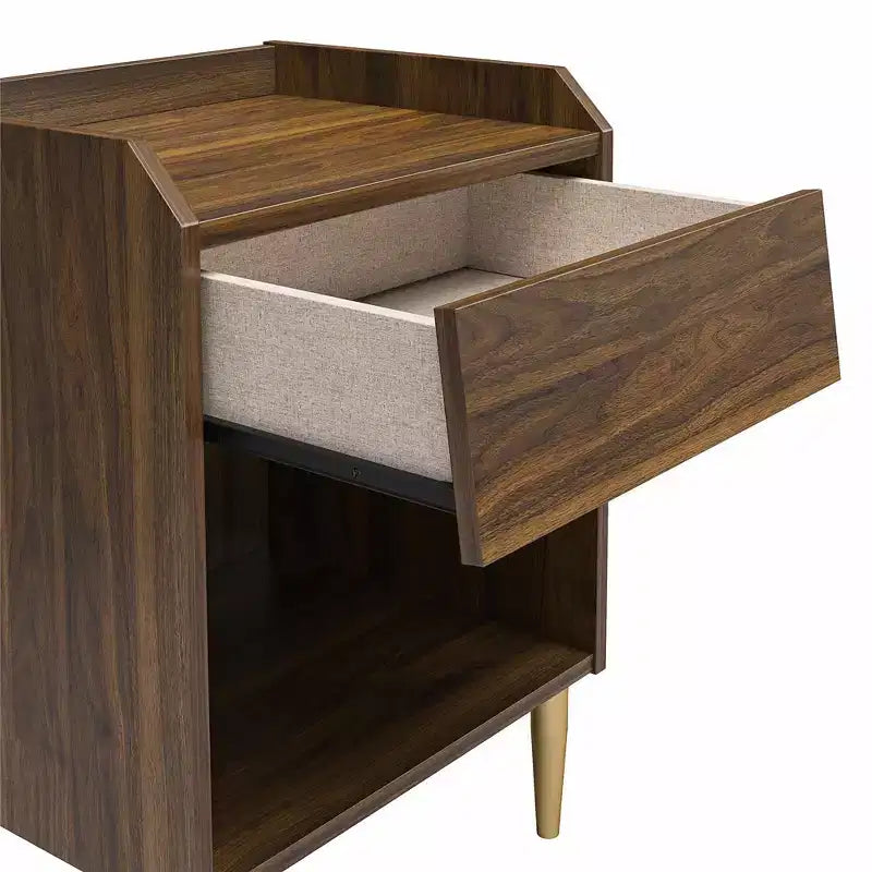 Table de chevet enfant en noyer, style moderne du milieu du siècle, avec tiroir
