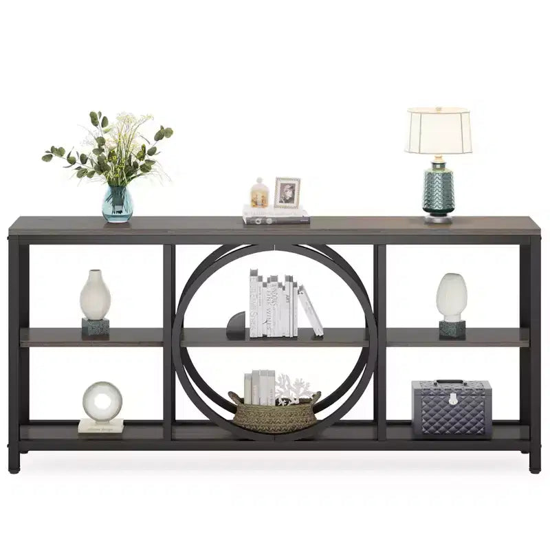 Console extensible 3 niveaux de 180 cm marron/noir