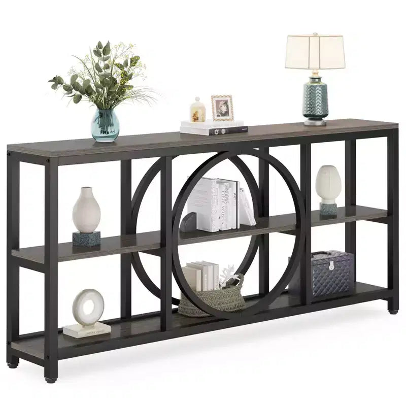 Console extensible 3 niveaux de 180 cm marron/noir