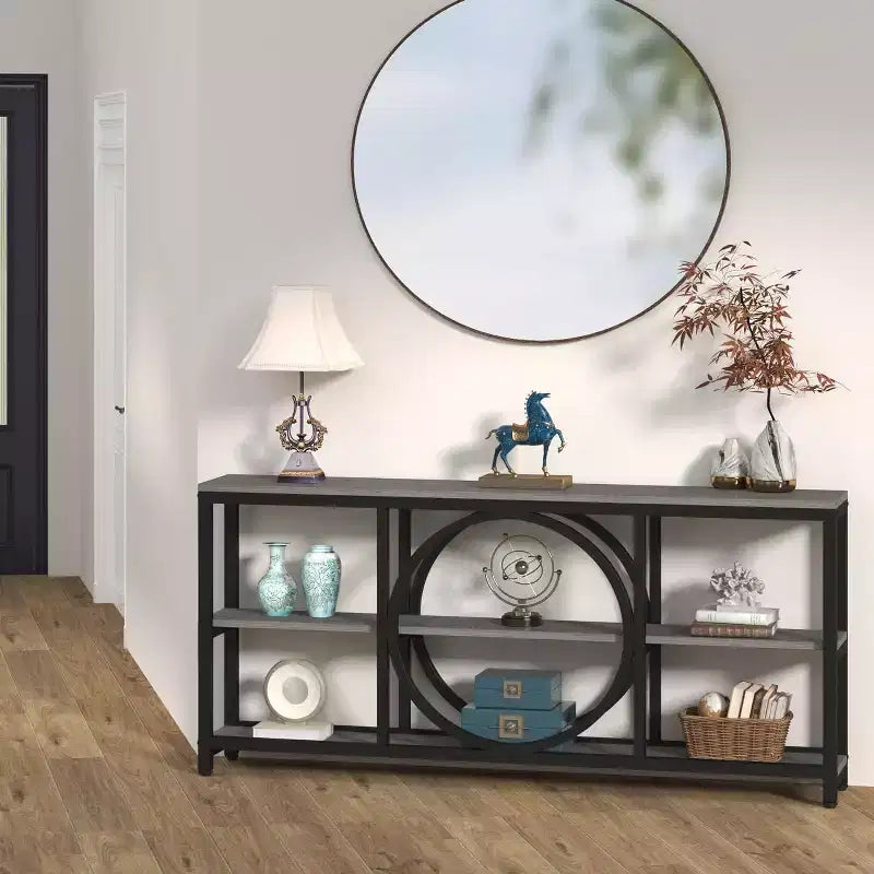 Console extensible 3 niveaux de 180 cm marron/noir