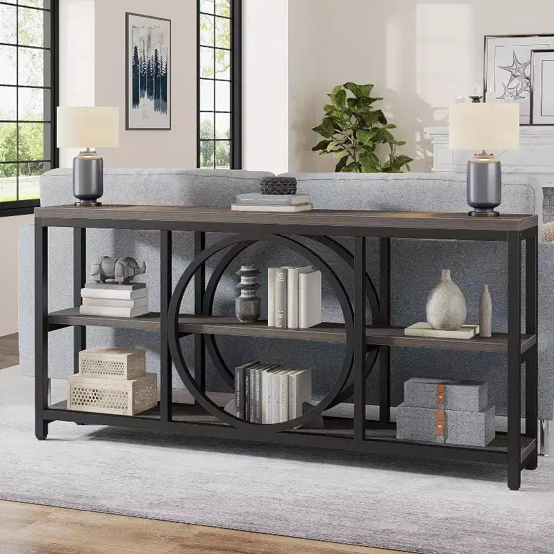 Console extensible 3 niveaux de 180 cm marron/noir