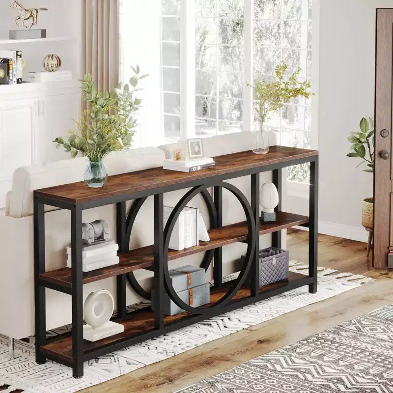 Console extensible 3 niveaux de 180 cm marron/noir