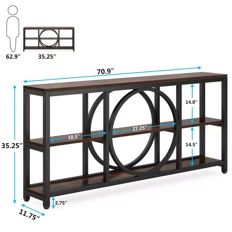 Console extensible 3 niveaux de 180 cm marron/noir