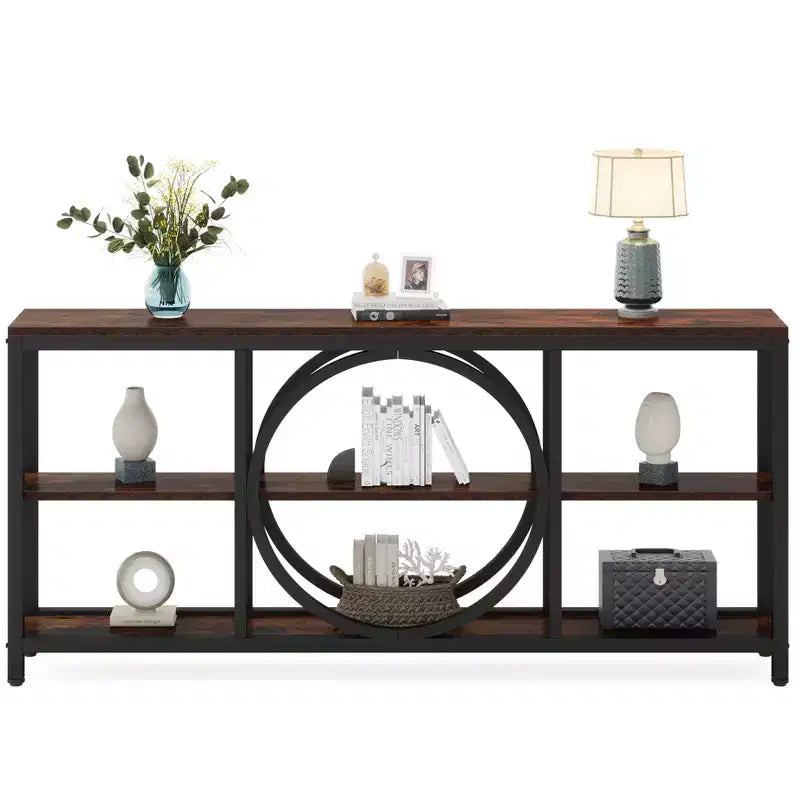 Console extensible 3 niveaux de 180 cm marron/noir