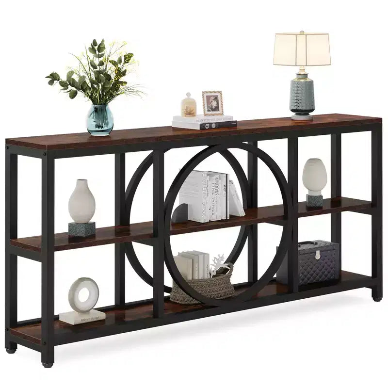 Console extensible 3 niveaux de 180 cm marron/noir