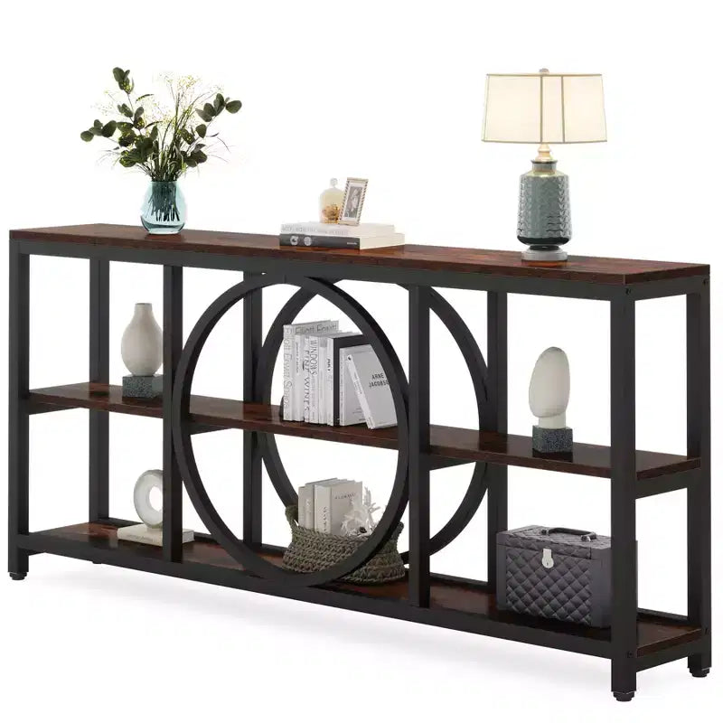 Console extensible 3 niveaux de 180 cm marron/noir