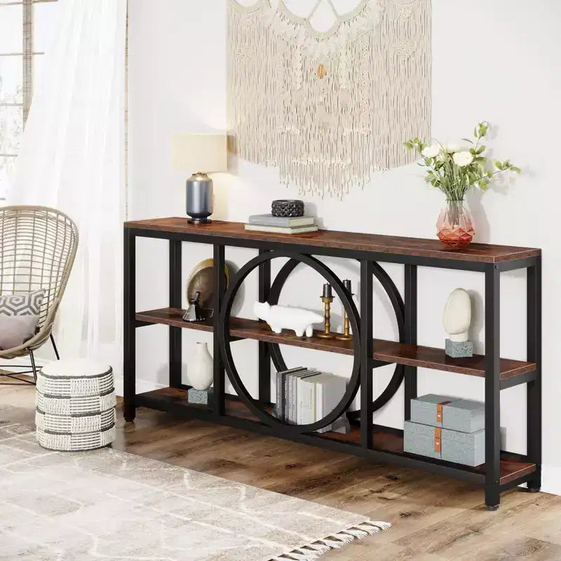 Console extensible 3 niveaux de 180 cm marron/noir