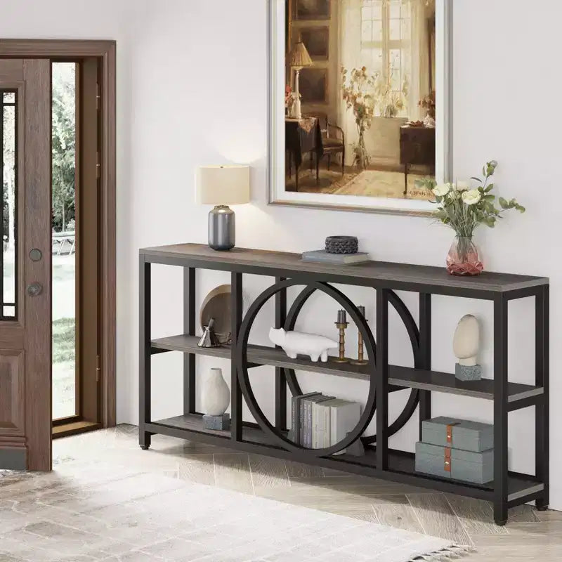 Console extensible 3 niveaux de 180 cm marron/noir
