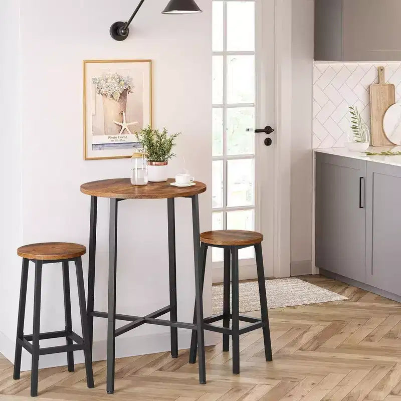 VASAGLE 2 Pack Bar Stools, Bar Chairs, Steel Frame, 25.6 Inch Tall, for Kitchen Dining, Easy Assembly, Industrial Design, Rustic Brown and Black