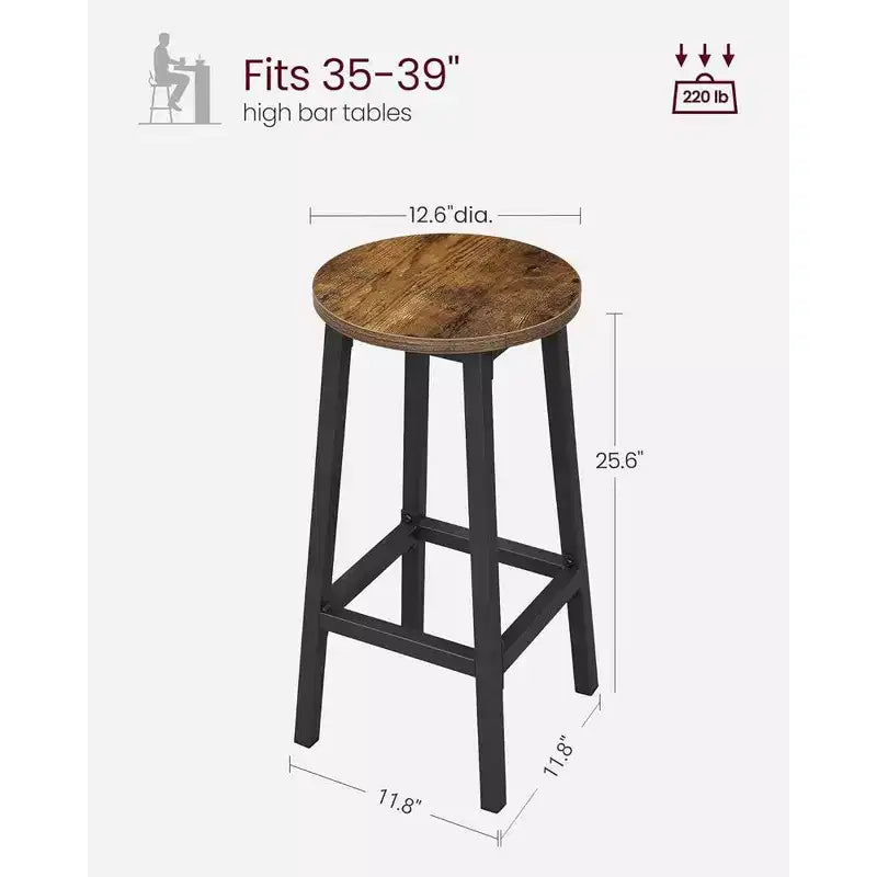 Tabourets de bar industriels marron rustique/structure en acier noir 65 cm (lot de 2)