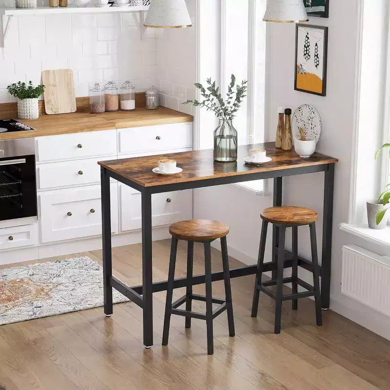 Tabourets de bar industriels marron rustique/structure en acier noir 65 cm (lot de 2)