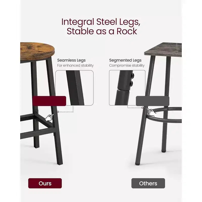 Tabourets de bar industriels marron rustique/structure en acier noir 65 cm (lot de 2)