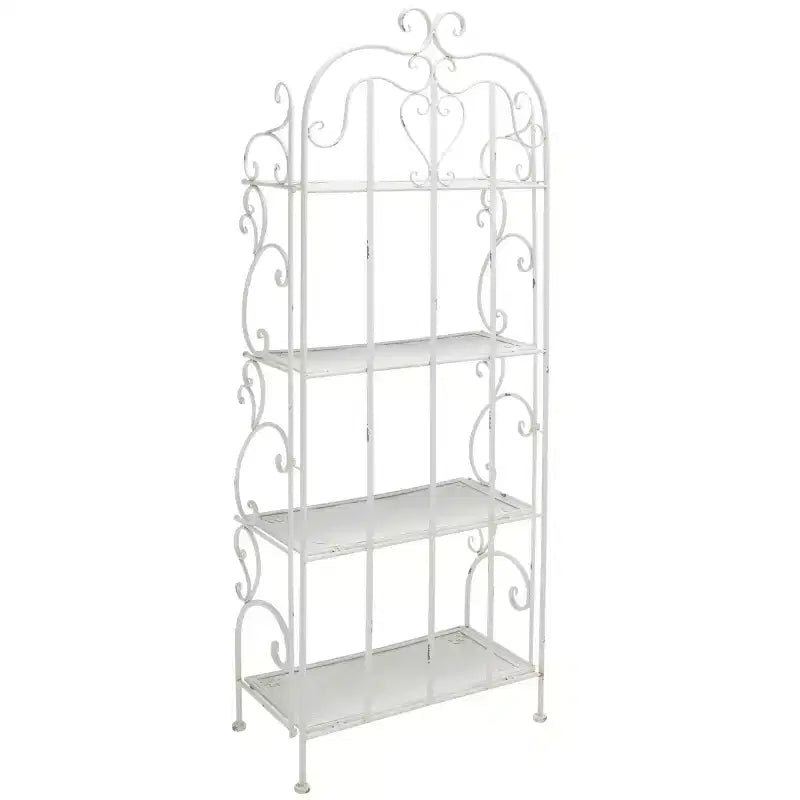 Étagère à 4 niveaux en fer, intérieure/extérieure, blanc antique