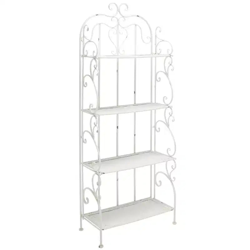 Étagère à 4 niveaux en fer, intérieure/extérieure, blanc antique