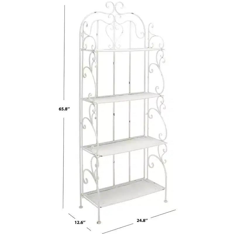 Étagère à 4 niveaux en fer, intérieure/extérieure, blanc antique