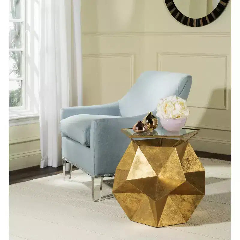 Table d'appoint sculpturale dorée au design géométrique
