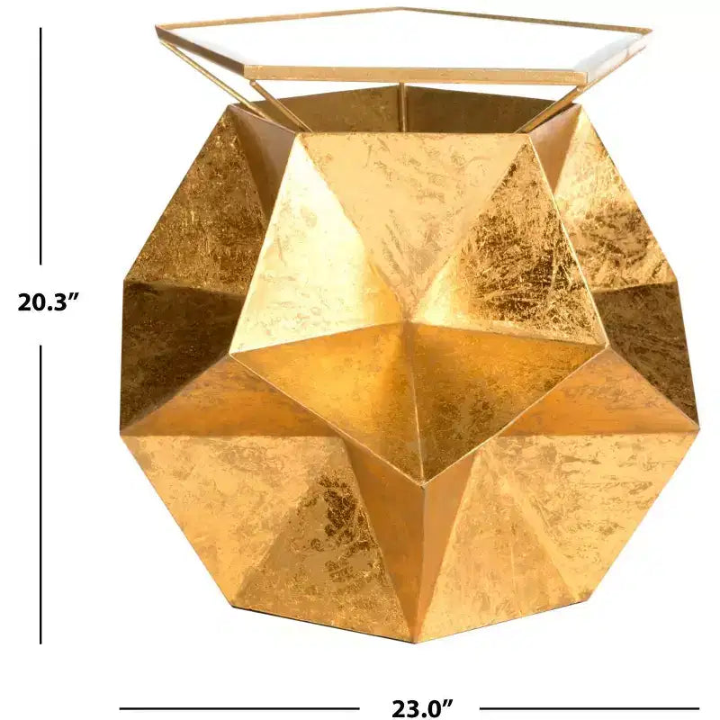 Table d'appoint sculpturale dorée au design géométrique