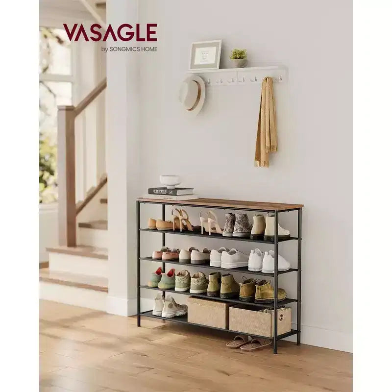Meuble à chaussures à 5 niveaux pour 20 à 24 paires Marron rustique/Noir