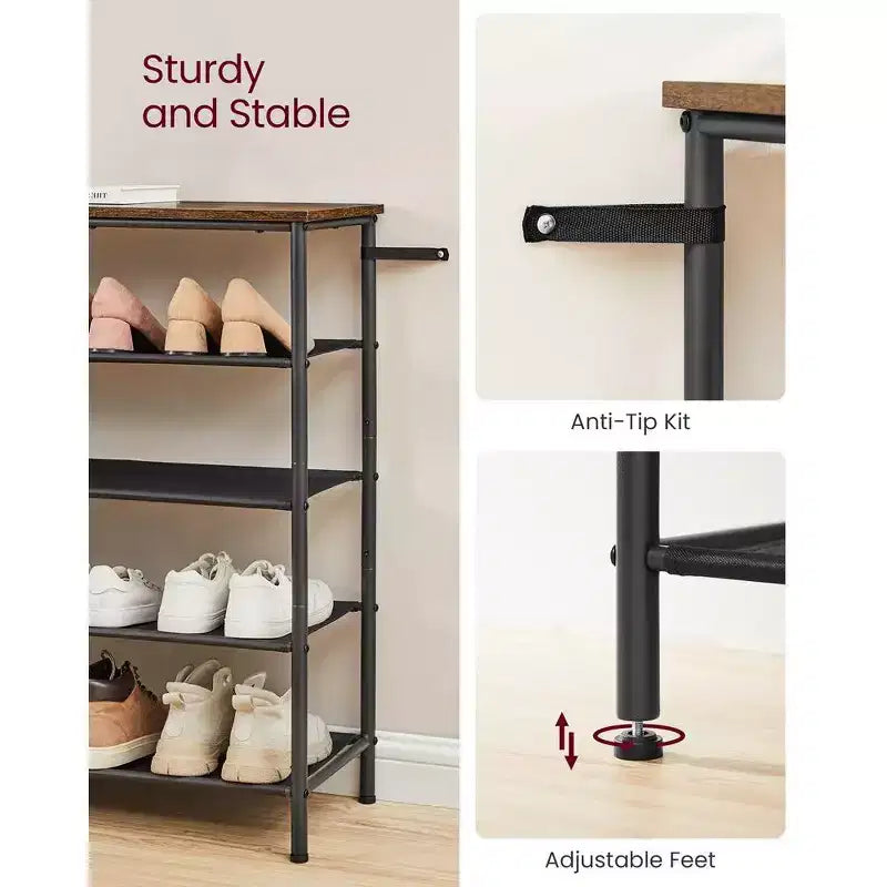 Meuble à chaussures à 5 niveaux pour 20 à 24 paires Marron rustique/Noir