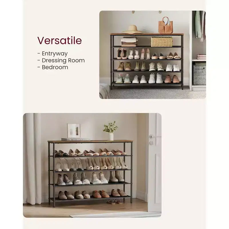 Meuble à chaussures à 5 niveaux pour 20 à 24 paires Marron rustique/Noir